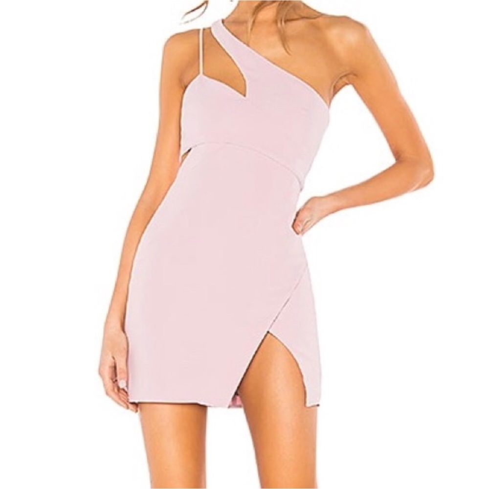 NWT NBD x Naven Chloe Asymmetric One Shoulder Cutout Faux Wrap Mauve Mini Dress